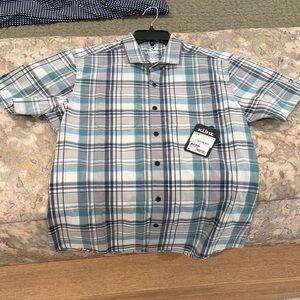Kuhl Men's Teal and Gray Short Sleeve Plaid Button Down Shirt